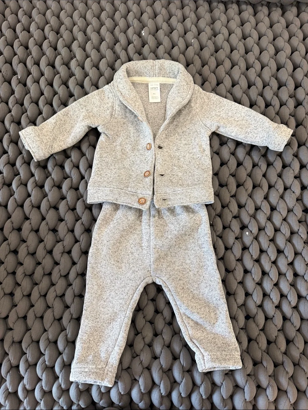 Carter's Gray Knit Shawl-Collar Jacket & Pants Set